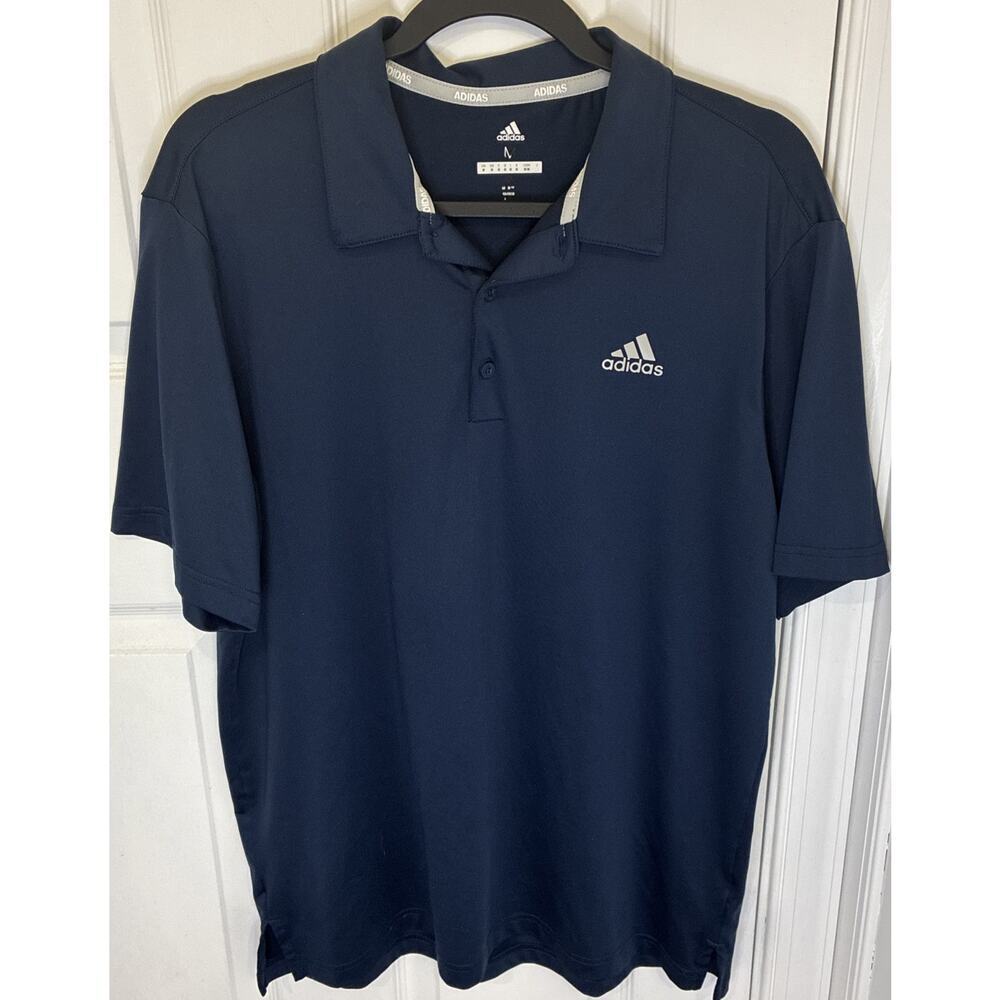 Adidas Mens Golf Polo Shirt Medium Navy Blue Performance Short Sleeve Logo
